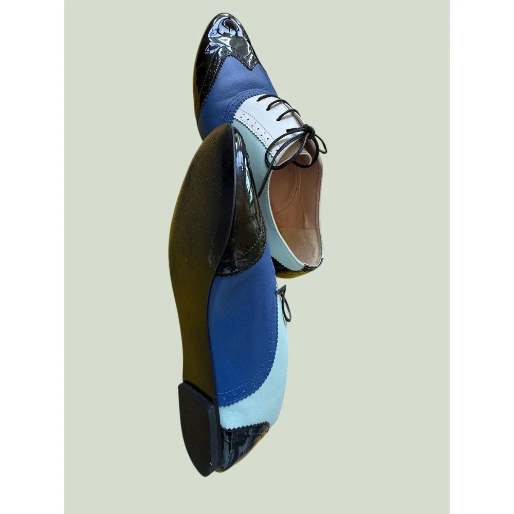 Shoes of Prey Blue Colorblock Leather Wingtip Oxford Brogues 39 UNISEX